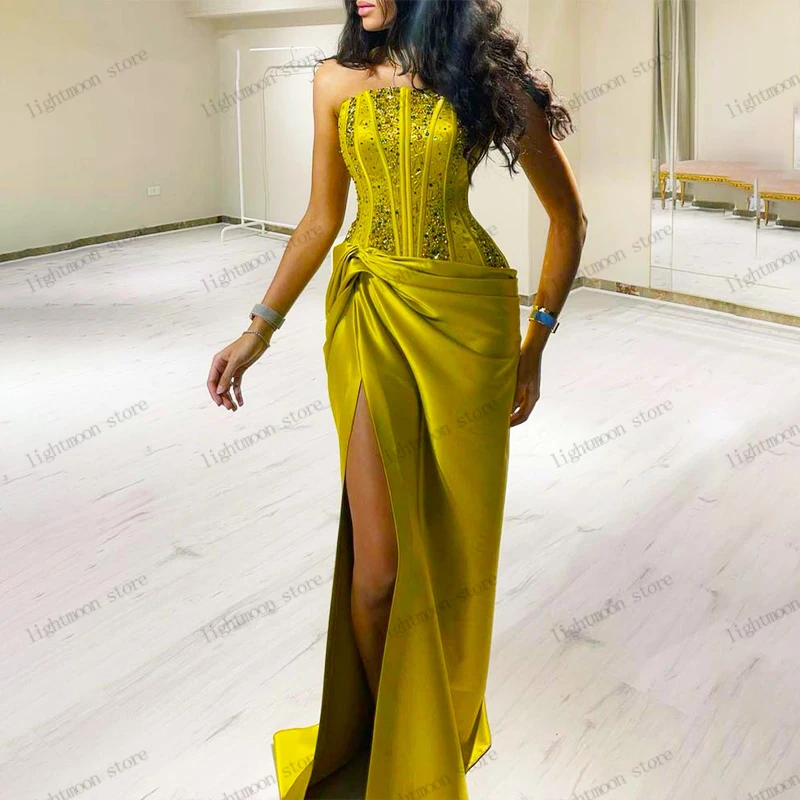 Glitter Evening Dresses Satin Prom Dress Sequin Appliques Sexy Sleeveless High Slit Robes For Formal Party 2024 Vestidos De Gala
Glitter Evening Dresses Satin Prom Dress Sequin Appliques Sexy Sleeveless High Slit Robes For Formal Party 2024 Vestidos De Gala