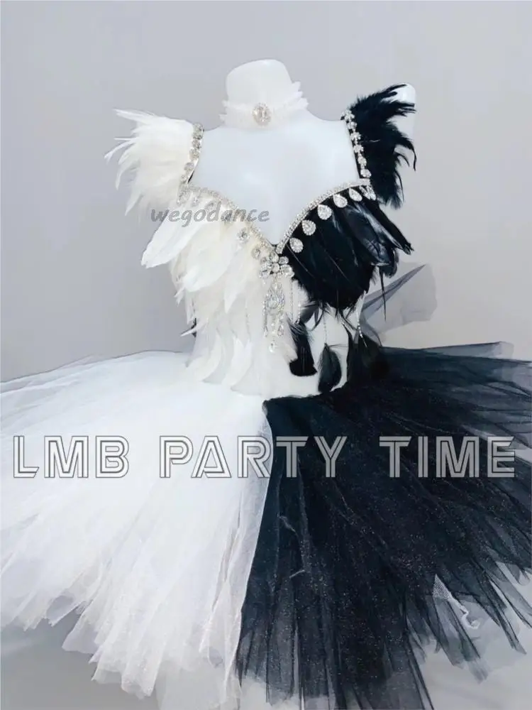 

Customized Electric Syllable Tutu Skirt Glow Black And White Feather Color Matching Music Festival Clothing