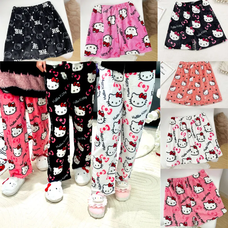 

2024 New Sanrio Hello Kitty Summer Athletic Shorts Pants Kawaii Y2K Flannel Ladies Winter Pajama Pants Girl Gift Women Home Pant