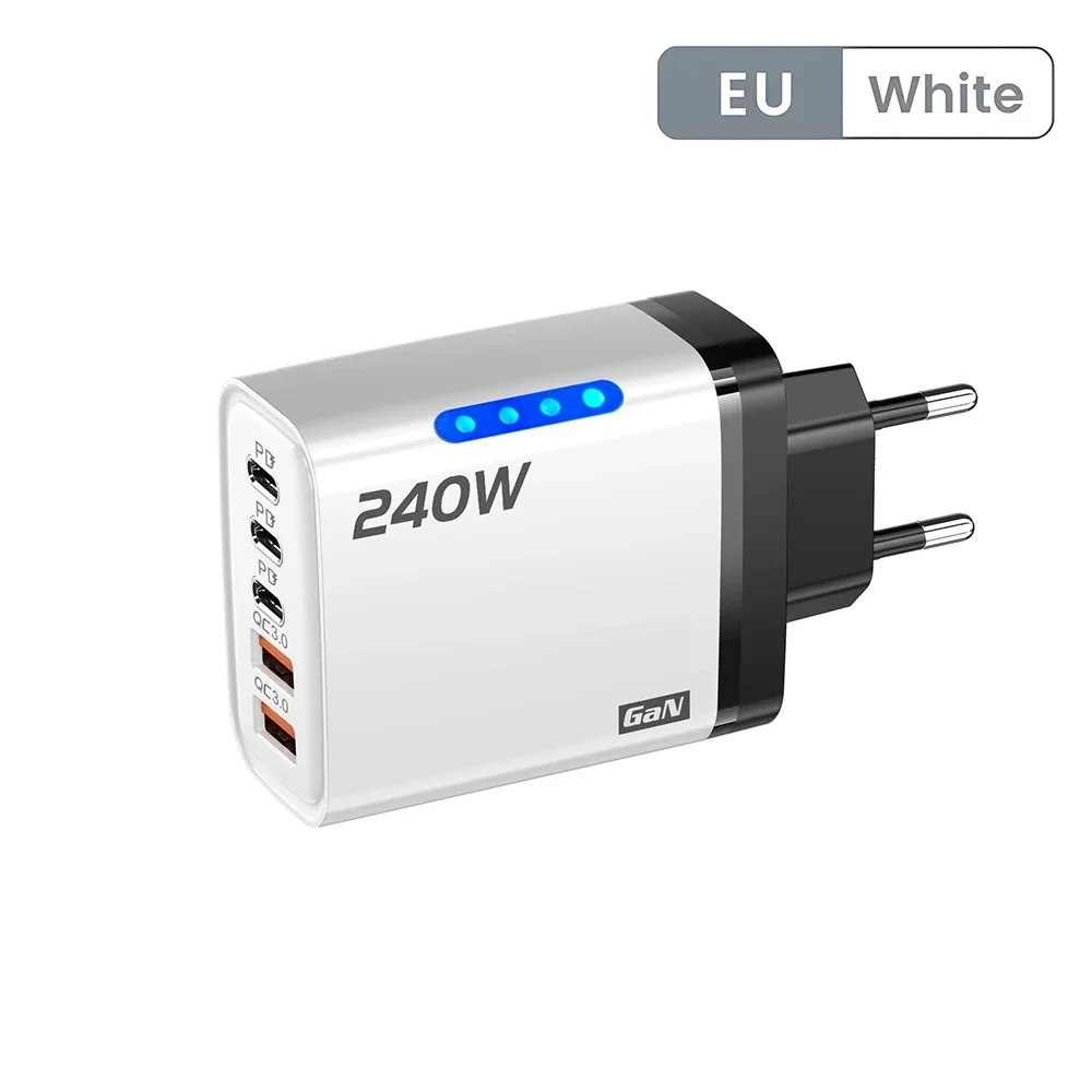 Cargador de escritorio 5 en 1 GaN USB C, adaptador de teléfono de carga rápida de 240W, Cable tipo C de 10A para iPhone, Samsung, Xiaomi, cargador de enchufe UE/EE. UU./Reino Unido Cargador de escritorio 5 en 1 GaN USB C, adaptador de teléfono de carga rápida de 240W, Cable tipo C de 10A para iPhone, Samsung, Xiaomi, cargador de enchufe UE/EE. UU./Reino Unido