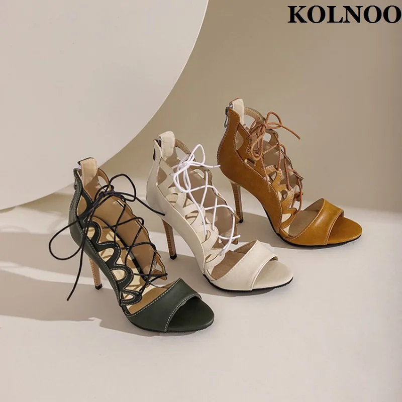

Kolnoo New Eurolish Style Ladies Stiletto Heels Sandals Crisscross Straps Summer Open-toe Sexy Evening Party Fashion Daily Shoes