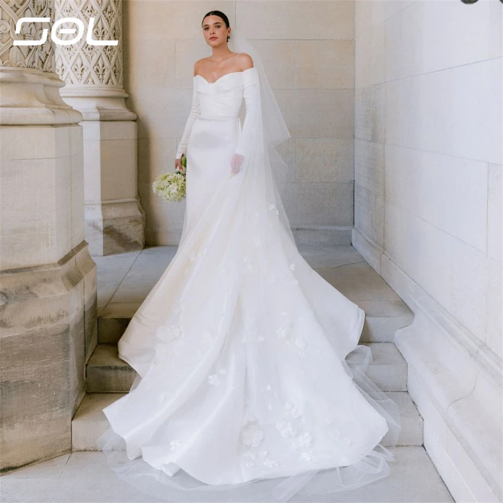 Sol Simple Long Sleeves Sweetheart Pleat Satin Wedding Dress With Detachable Train Back Up Mermaid Bridal Gown Robe De Mariee
Sol Simple Long Sleeves Sweetheart Pleat Satin Wedding Dress With Detachable Train Back Up Mermaid Bridal Gown Robe De Mariee