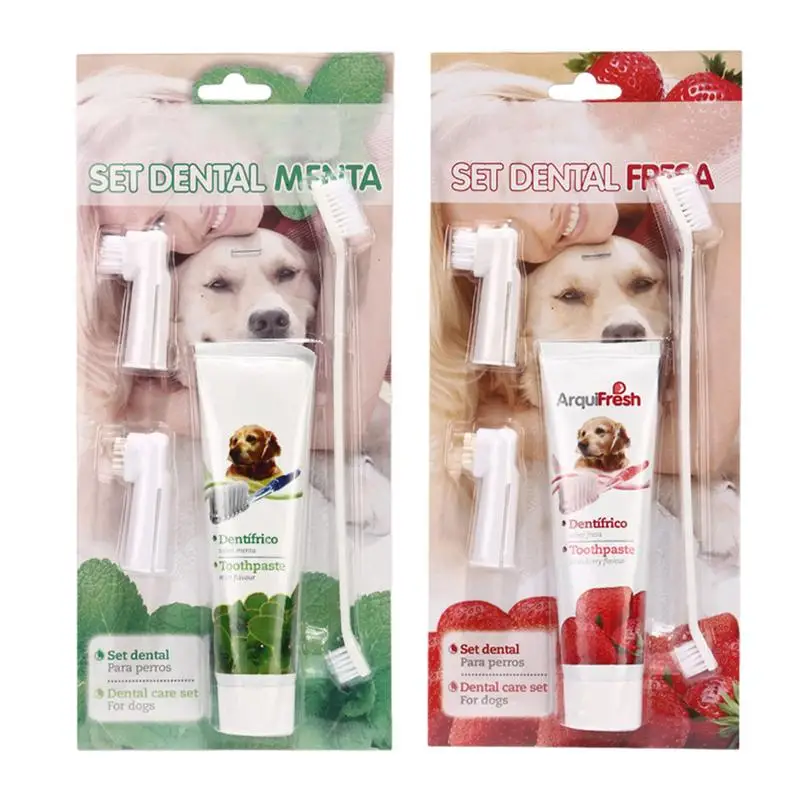 

Dog Toothbrush And Toothpaste Pet Toothpaste Edible Dental Care Kit For Pet Teeth Cleaning Natural Plant Extracts Oral Care Pets