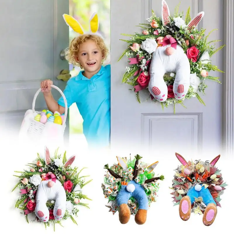 

Wall Hanging Easter Bunny Wreath Cute Welcome Sign Rabbit Wreath Bunny Butt with Ears Festival Front Door Window Holiday Decor