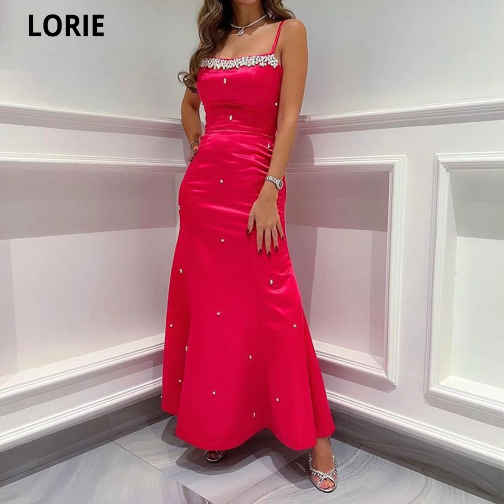 

LORIE Red Mermaid Evening Dresses Spaghetti Straps Arabia Party Dresses Ankle-Length Crystals Vestidos De Noche Robe De Soiree