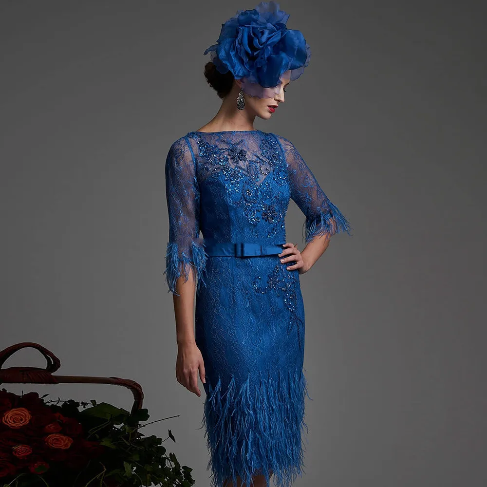 2022 Elegant Boat Neck Mother Dress Lace Wedding Guest Gown With Half Sleeve Feather Beaded Mother Of The Groom Dress Knee Lengt
2022 Elegant Boat Neck Mother Dress Lace Wedding Guest Gown With Half Sleeve Feather Beaded Mother Of The Groom Dress Knee Lengt