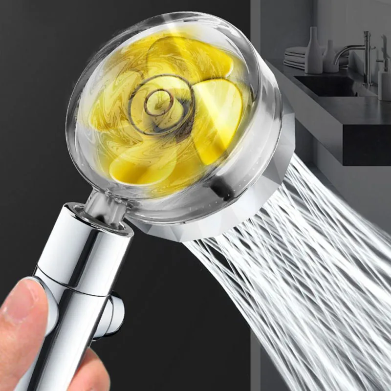 

Water Saving Shower Head High Preassure Turbo Propeller Flow Showerhead with Fan Built-in Filter Rainfall Bathroom Accessories