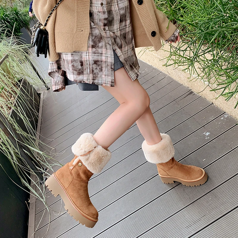 HCHAO Women's Mid Calf Snow Boots Round Toe Platform Flat With Wool Linning Button Fashion Slip On Winter Casual Women's Shoes
HCHAO Women's Mid Calf Snow Boots Round Toe Platform Flat With Wool Linning Button Fashion Slip On Winter Casual Women's Shoes