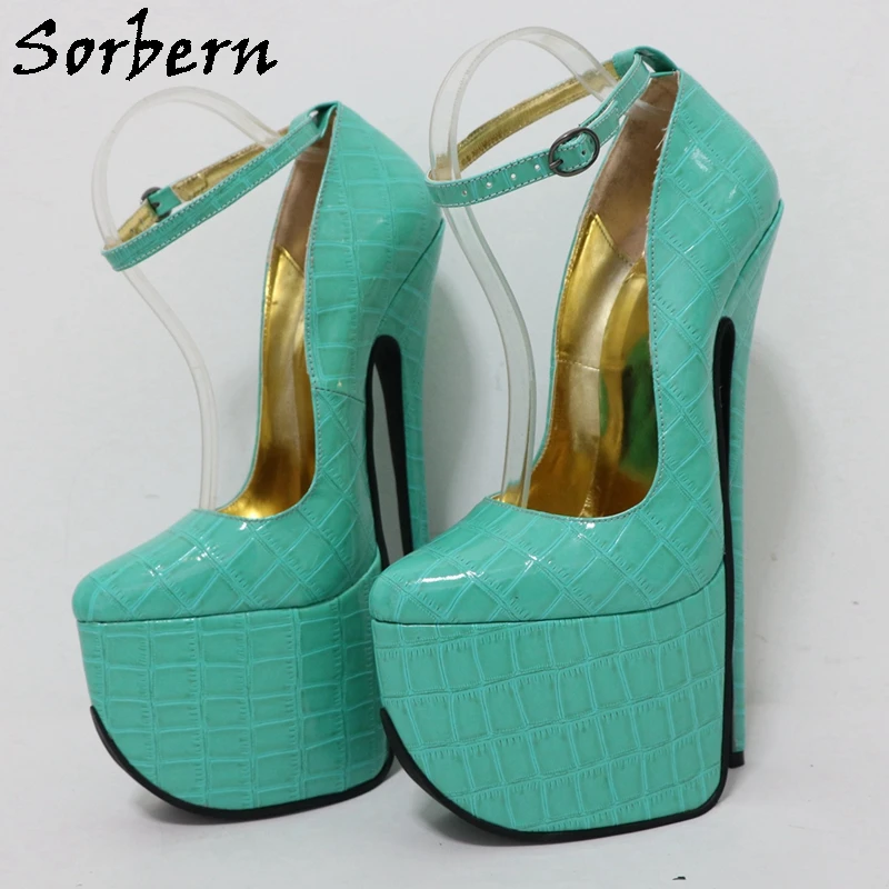 

Sorbern 24Cm High Heel Women Pump Shoes Mint Crocodile Style Ankle Strap Fetish Shoe Ladyboy Fetish Pointed Toe Gift Heels