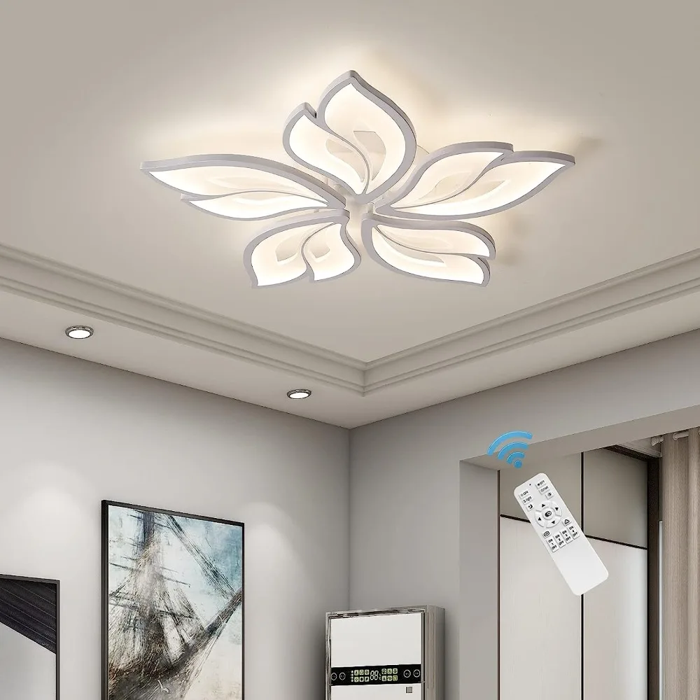 

Modern Ceiling Light,23.6” Dimmable LED Chandelier Flush Mount,Remote Control Acrylic Leaf Lamp Fixture for Living Room 60W