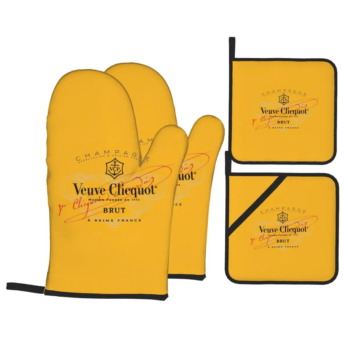 Champagne Clicquots Oven Mitts and Pot Holders 4pcs Set Heat Resistant Kitchen BBQ Gloves for Cooking Baking Grilling Potholder
Champagne Clicquots Oven Mitts and Pot Holders 4pcs Set Heat Resistant Kitchen BBQ Gloves for Cooking Baking Grilling Potholder