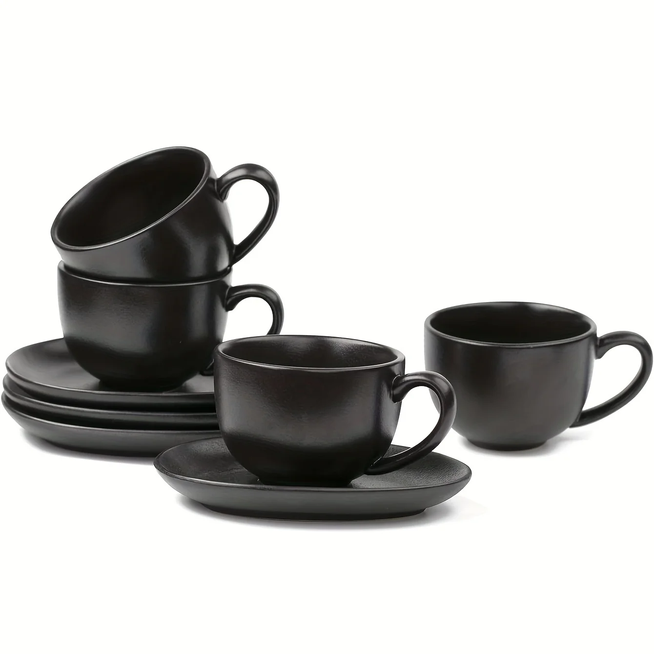 

4pcs/set, 6.5 Oz Cappuccino Cups With Saucers, Ceramic Coffee Cup For Double Shot, Au Lait, Latte, Tea, Cafe Mocha (Black), Kitc
