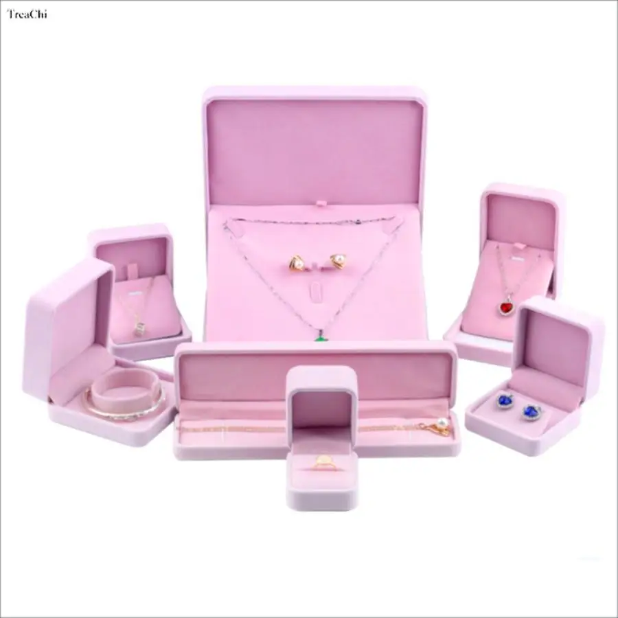 

Pink Round Flannelette Jewelry Box Set Box Ring Box Pendant Bracelet Necklace Pearl Necklace Set Packing Box