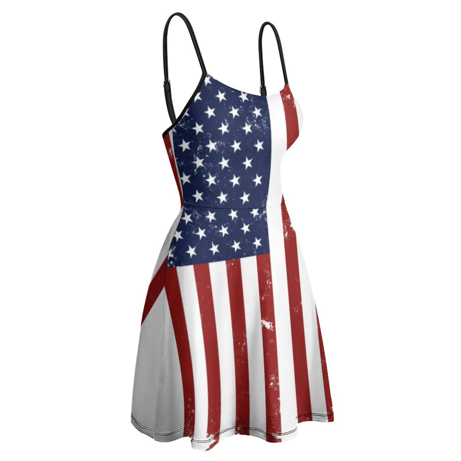 

Red Distressed American Vertical Flag USA Patriotic Flag Women's Sling Dress Funny Joke Suspender Dress Graphic Sexy Woman's Go