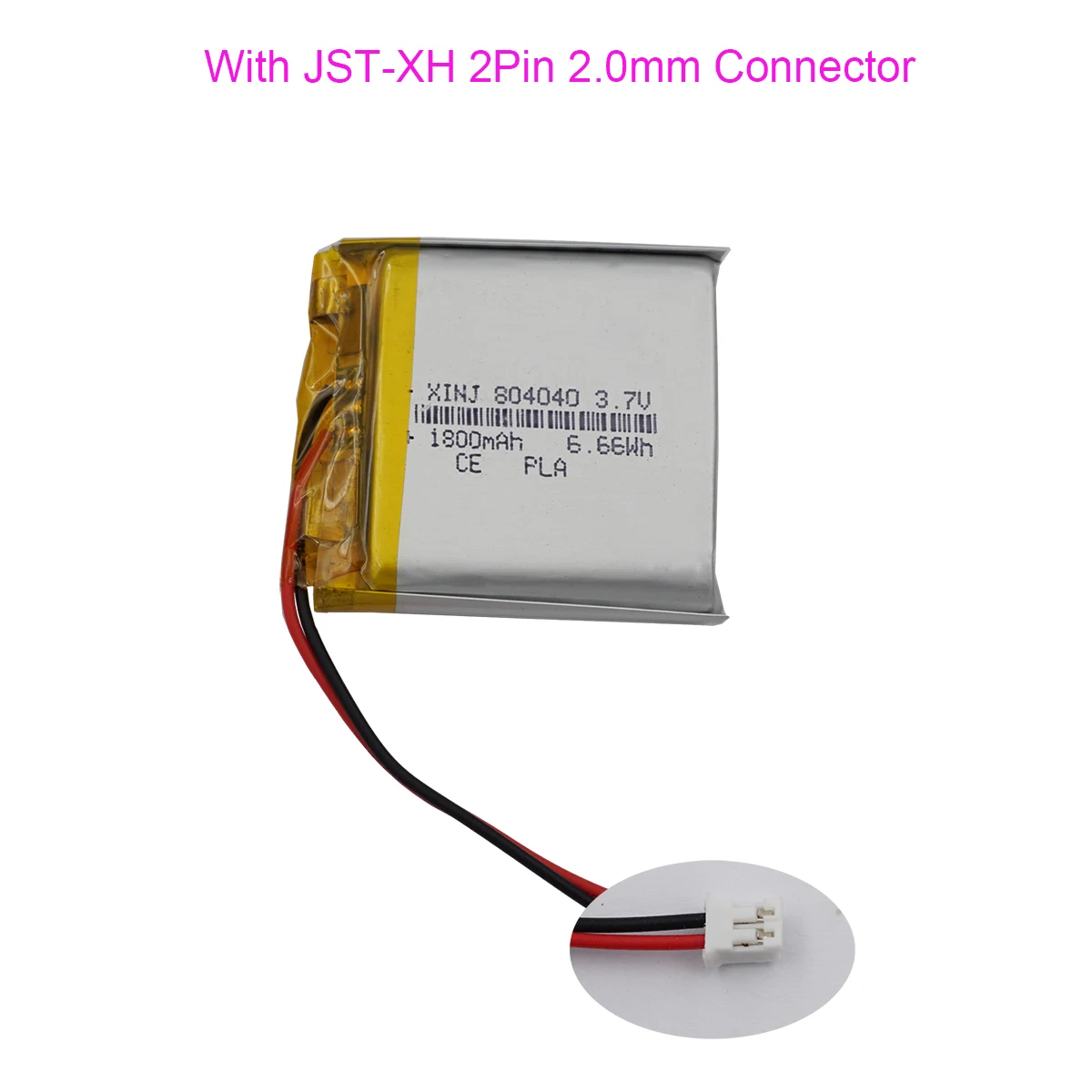 

3.7V 1800mAh 6.66Wh Rechargeable Li-Polymer Li Lithium Lipo Battery 804040 JST-PH 2.0mm 2Pin Connector For GPS DashCam Tablet PC