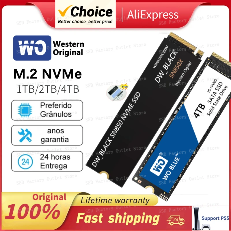 

100% Original DW SN850X NVMe SSD 1TB 2TB 4tb 8tb Internal Gaming Solid State Drive PCIe 4.0 M.2 2280 Up to 7300 MB/s Support PS5