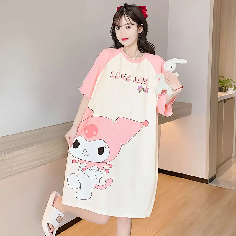 Kuromi Sanrio Kawaii Pajamas Dress Nightdress Knitted Short Cartoon Nightdress Loose Plus Size Girl Spring Summer Home Clothes
Kuromi Sanrio Kawaii Pajamas Dress Nightdress Knitted Short Cartoon Nightdress Loose Plus Size Girl Spring Summer Home Clothes
