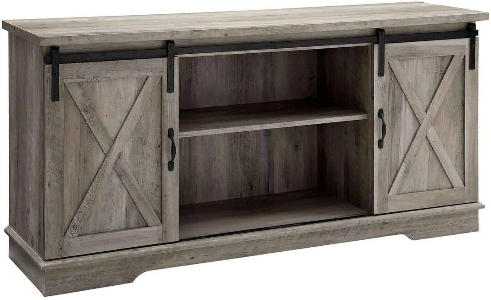 

Walker Edison Richmond Modern Farmhouse Sliding Barn Door TV Stand for TVs up to 65 Inches, 58 Inch, Grey Wash