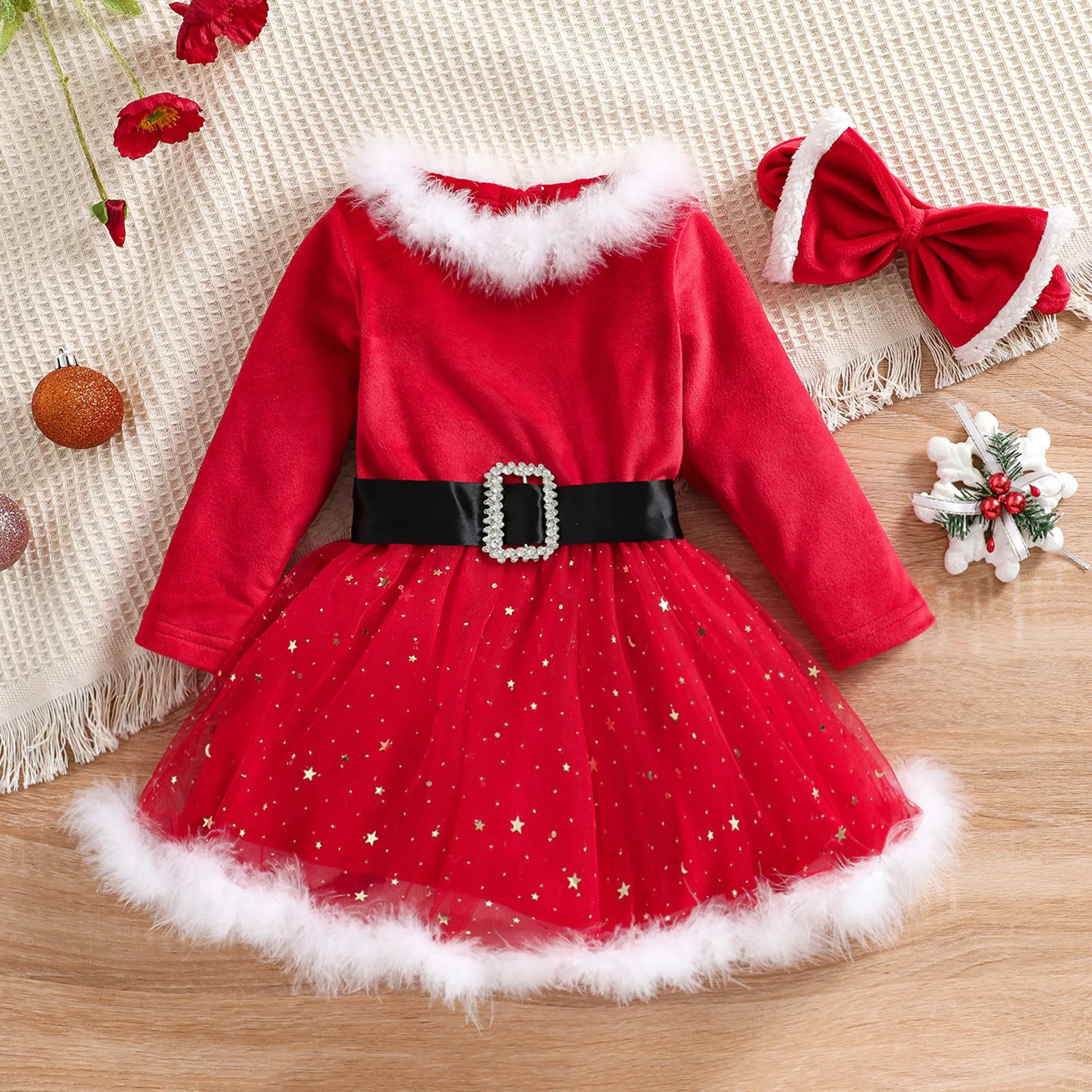 

2023 New Girls Christmas Dress for Girls Kids Red Long Sleeve Sequined Tulle Tutu Princess New Year Xmas Birthday Party Costume