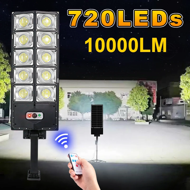 10000LM Super Solar Led Light Outdoor 720LEDs Уличные фонари 3 режима Водонепроницаемость 24 часа