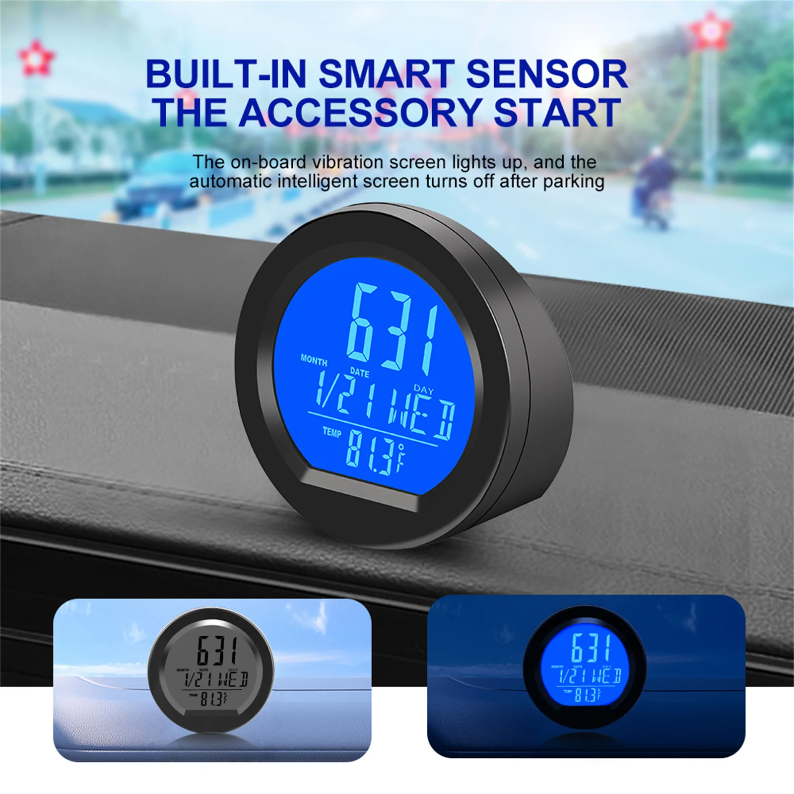 

Solar Car Clocks Dashboard Thermometer Automotive Electronic Watch Led Digital DisplayTime with Back Luminous Car Accessories