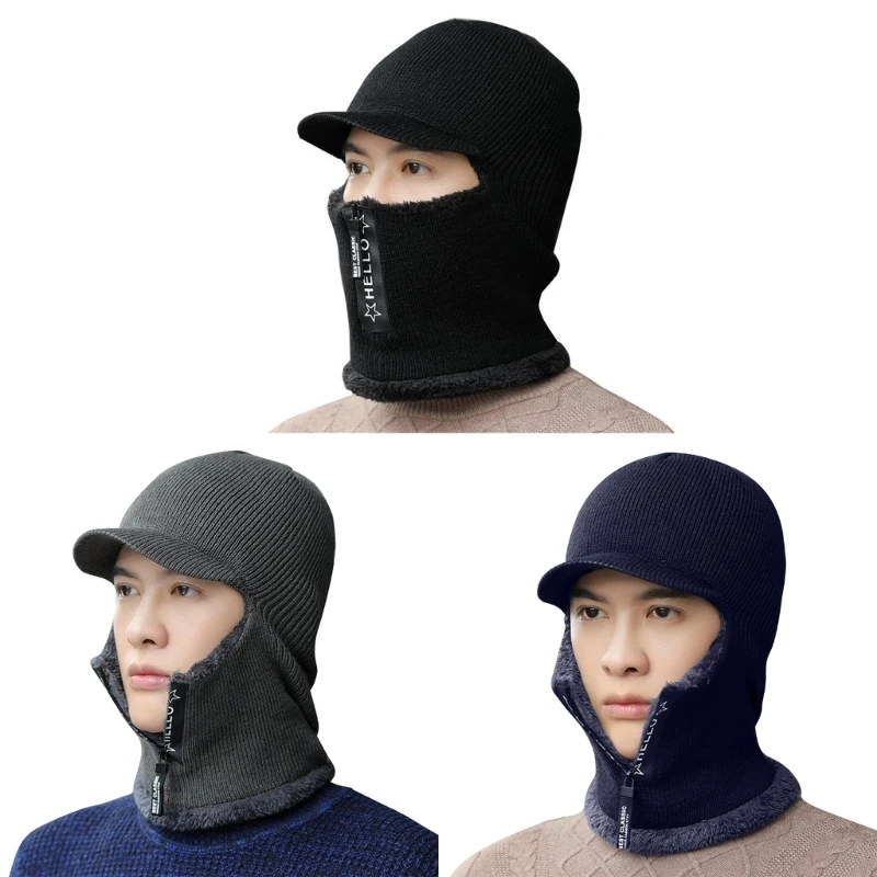 

Fleece Lining Beanie Scarf Set Motorcycle Balaclava for Men Hooded Hat Scarf Knitted Unisex Winter Hiking Cycling Scarf