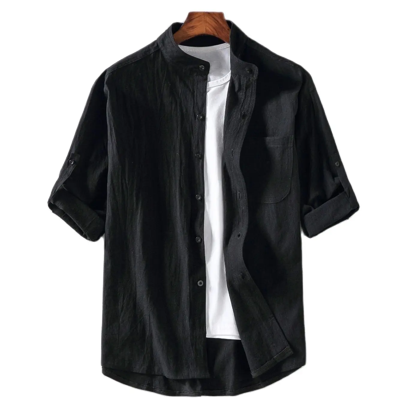 Men Summer Shirt Stand Collar 3/4 Sleeves Single-breasted Cardigan Loose Casual Patch Pocket Top Mens Clothes Asia Size
Men Summer Shirt Stand Collar 3/4 Sleeves Single-breasted Cardigan Loose Casual Patch Pocket Top Mens Clothes Asia Size