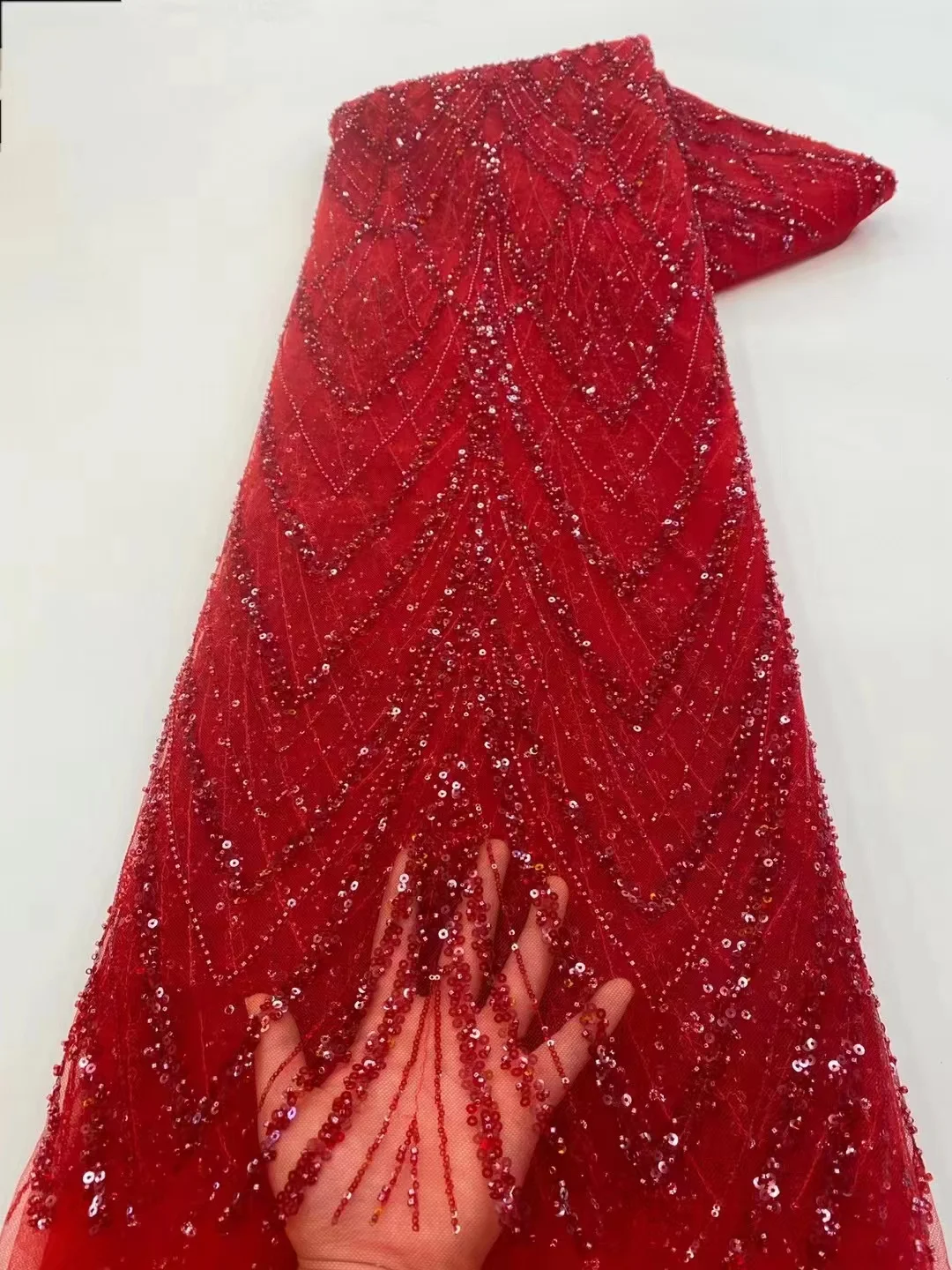 2023 Nigerian Sequin Fabrics Beaded Lace Fabric Red Embroidered Tulle Fabric African Fabric for Wedding Party Dresses PL344-5
2023 Nigerian Sequin Fabrics Beaded Lace Fabric Red Embroidered Tulle Fabric African Fabric for Wedding Party Dresses PL344-5