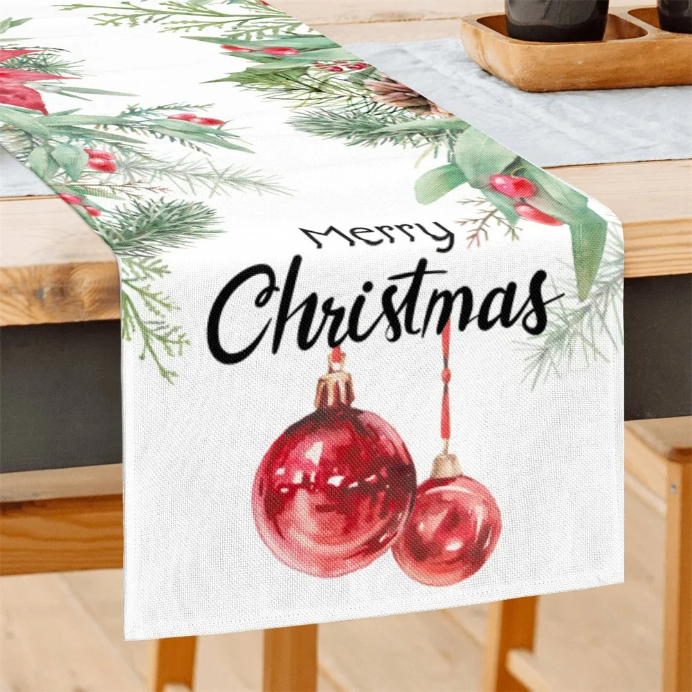 

Snowman Christmas food table Flag Balloon Pine elk Table Runner Family Holiday party kitchen table Christmas decoration