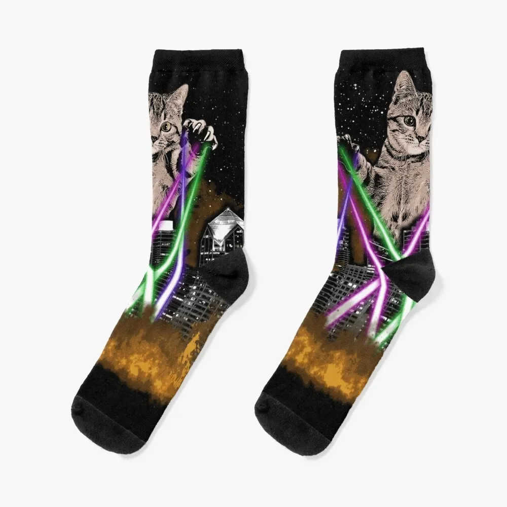 

Laser Cat Destroys City With Paws - Cute Adorable Kitten Socks essential Argentina ankle Boy Socks Women's