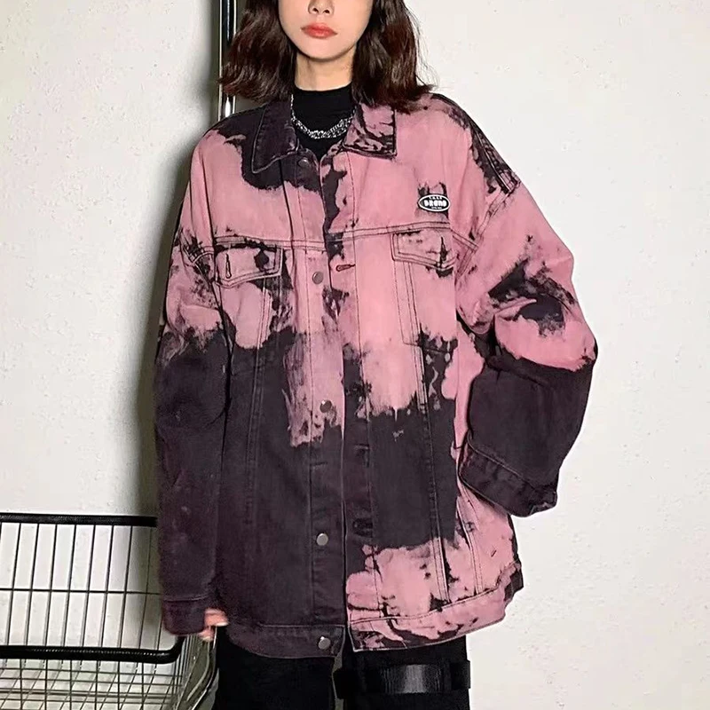 Gidyq Women Streetwear Denim Jacket Korean Fashion Tie Dye Loose Long Sleeve Coat Autumn Female Casual All Match Outwear New
Gidyq Women Streetwear Denim Jacket Korean Fashion Tie Dye Loose Long Sleeve Coat Autumn Female Casual All Match Outwear New