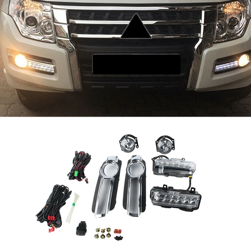 

Auto Front Fog Lights Bumper Daytime Running Driving Lamps Harness Switch Kits For Mitsubishi Pajero Montero 2015-2017
