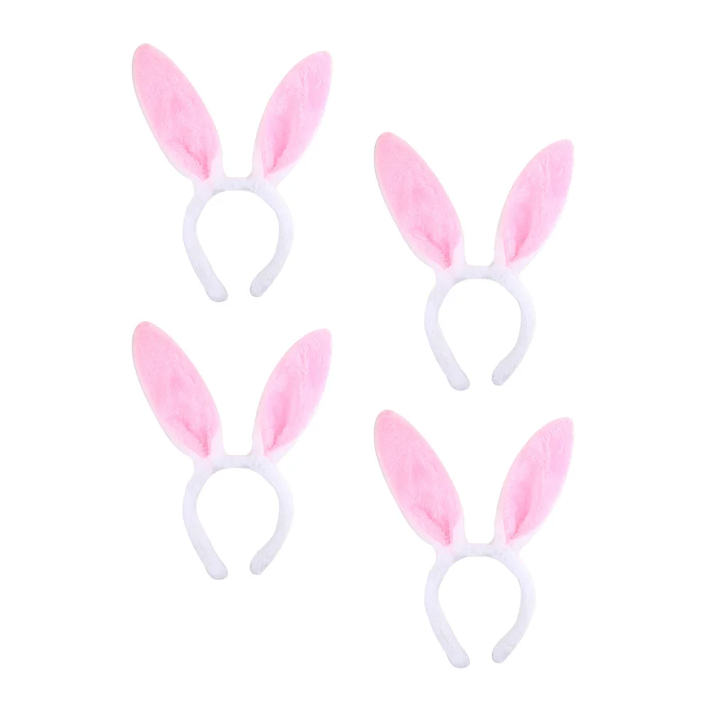 

4 Pcs Hair Pins Bunny Ear Headband Rabbit Ears Plush Headdress Easter Headwear Pink Hoops Child