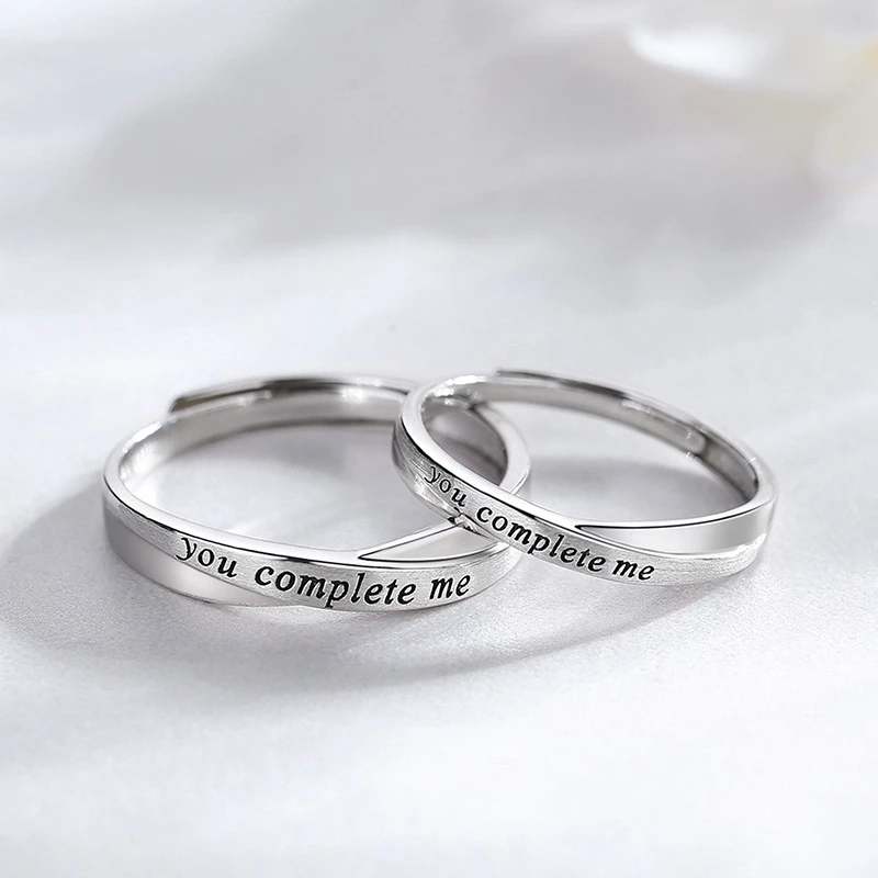 

100% Real Certified Sterling 925 Silver Couple Rings for Lovers Men and Women Original Design YOU COMPLETE ME Jewelry for Gift