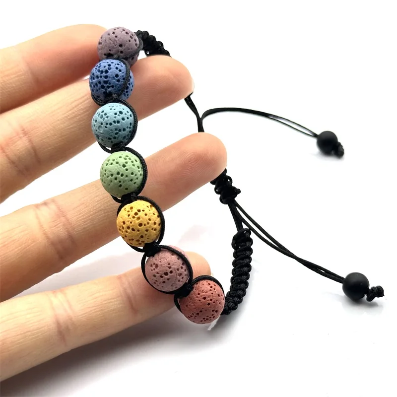 Braided Rope 10mm Chakra Colorful Lava Stone Essential Oil Diffuser Bracelets for Women Girls Wrist Chain Lace Up Bracelets Braided Rope 10mm Chakra Colorful Lava Stone Essential Oil Diffuser Bracelets for Women Girls Wrist Chain Lace Up Bracelets