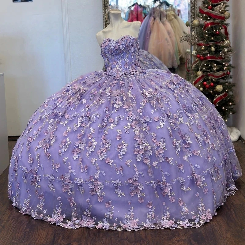 Lavender Quinceanera Dresses Sweetheart 3D Flowers Appliques Beads Tull Lace-up Corset Ruffles prom Vestidos 15 De XV Anos
Lavender Quinceanera Dresses Sweetheart 3D Flowers Appliques Beads Tull Lace-up Corset Ruffles prom Vestidos 15 De XV Anos