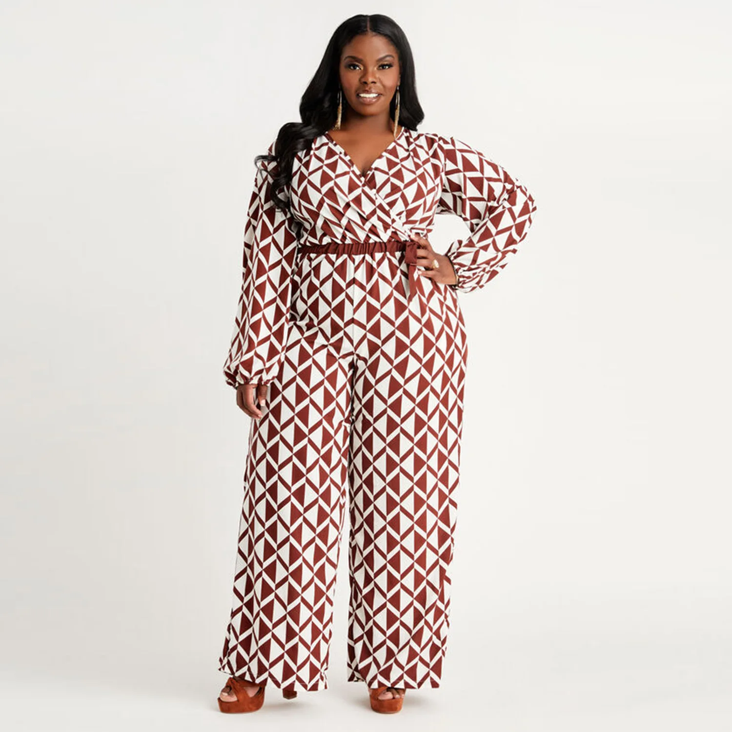 2022 Autumn Women's Fashion Geometric Print V-neck Waist Show Slim Wide Leg Pants Jumpsuit
2022 Autumn Women's Fashion Geometric Print V-neck Waist Show Slim Wide Leg Pants Jumpsuit