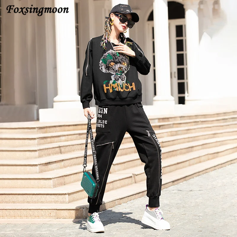 Casual Sports Suit for Women Round Neck Printing Sweatshirt Lace Up Elastic Waist Harlan Pants 2 Piece Set Spring and Fall 2023
Casual Sports Suit for Women Round Neck Printing Sweatshirt Lace Up Elastic Waist Harlan Pants 2 Piece Set Spring and Fall 2023