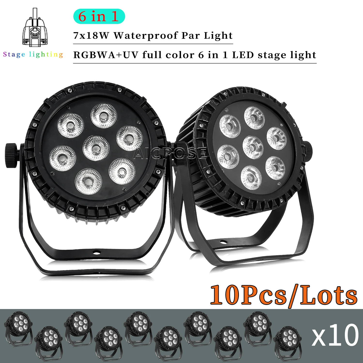

10Pcs/Lots Outdoor Waterproof Stage Light 7x12W RGBW/7x18W RGBWA+UV 6 in 1 LED Par Light DMX Control DJ Disco Equipment Lighting