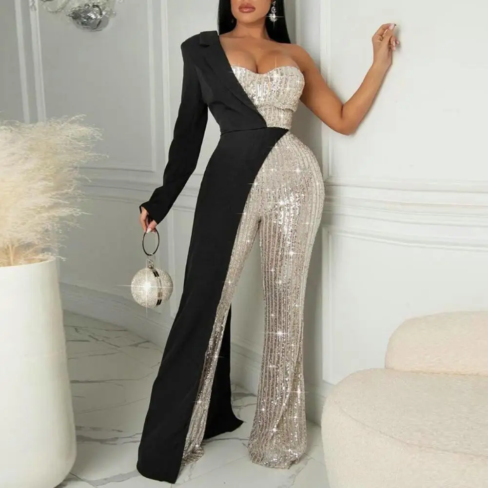 Women Sequin Jumpsuit Elegant One Shoulder Sequin Jumpsuit with Asymmetric Design for Prom Party Special Occasions One-shoulder
Women Sequin Jumpsuit Elegant One Shoulder Sequin Jumpsuit with Asymmetric Design for Prom Party Special Occasions One-shoulder