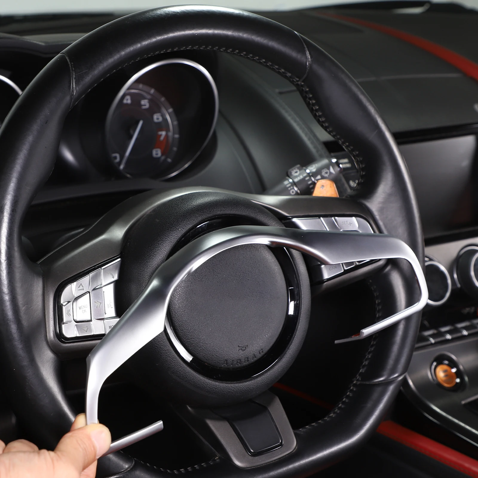 

For Jaguar F-Pace F-TYPE XF 2016 2017 2018 2019 ABS Matt black Car Steering Wheel Frame Cover Trim sticker Car Accessories