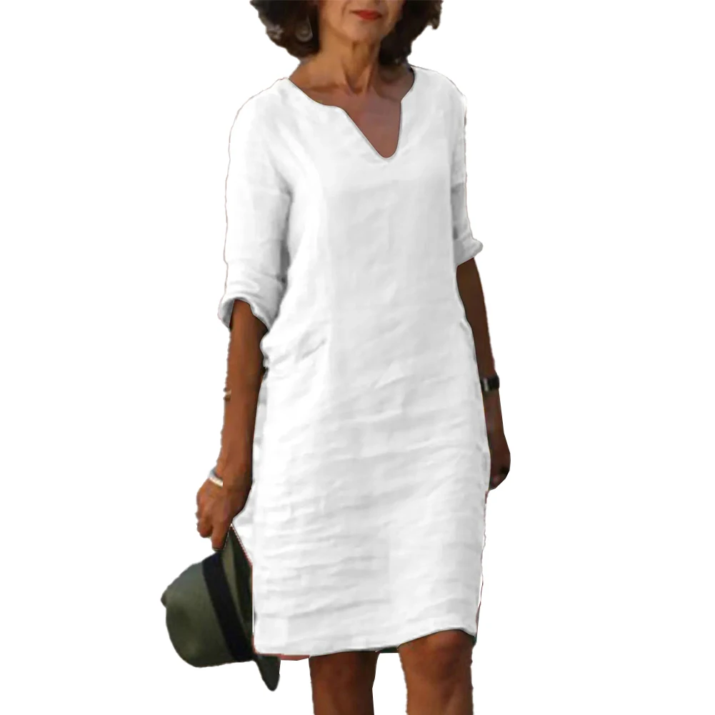 Fashionable Dress Dress Dress Female Loose Microelasticity Polyester Retro Short Sleeve Solid Color To Knee V-Neck
Fashionable Dress Dress Dress Female Loose Microelasticity Polyester Retro Short Sleeve Solid Color To Knee V-Neck
