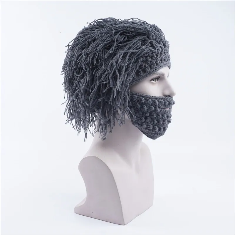 

2020 New Winter Men Handmade Wig Beard Hats Crochet Mustache Knit Halloween Party Funny Caps Face Tassel Bicycle Mask Warm Hat