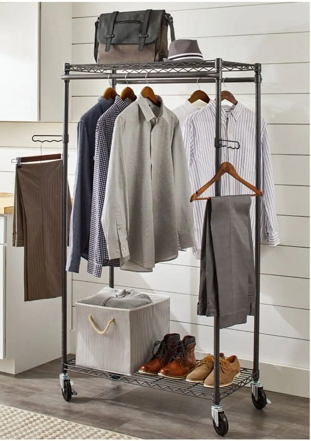 

Double Hanging Garment Rack, 38.2in Wx 23.6in Dx 66.1in H, Gunmetal Finish, Gray