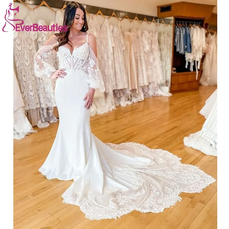 Boho Wedding Dress for Women with Long Train Mermaid Robe De Mariee Lace Beach Wedding Gown Off Shoulder Bridal Party Dress
Boho Wedding Dress for Women with Long Train Mermaid Robe De Mariee Lace Beach Wedding Gown Off Shoulder Bridal Party Dress