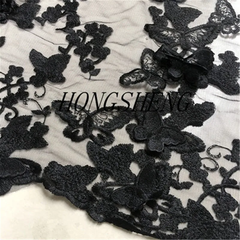 

Black and white lady butterfly 3D three-dimensional butterfly water soluble embroidery lace mesh applique wedding dress designer