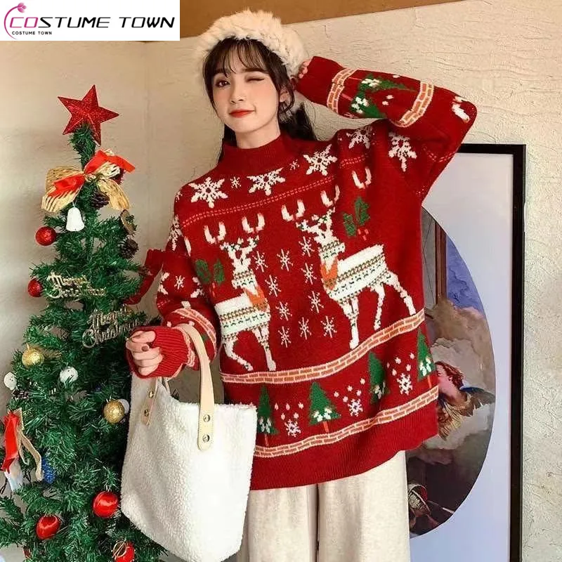 Christmas Round Neck Sweater for Women Loose Fitting New Autumn and Winter Thickened Student Lazy Style Knitted Women's Top
Christmas Round Neck Sweater for Women Loose Fitting New Autumn and Winter Thickened Student Lazy Style Knitted Women's Top