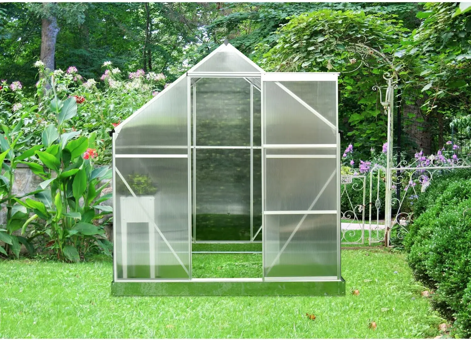 4-Ft. x 6-Ft. Polycarbonate Walk-in Greenhouse with Aluminum Frame, Galvanized Steel Base, Siding Door and Automatic Vent Opener
4-Ft. x 6-Ft. Polycarbonate Walk-in Greenhouse with Aluminum Frame, Galvanized Steel Base, Siding Door and Automatic Vent Opener