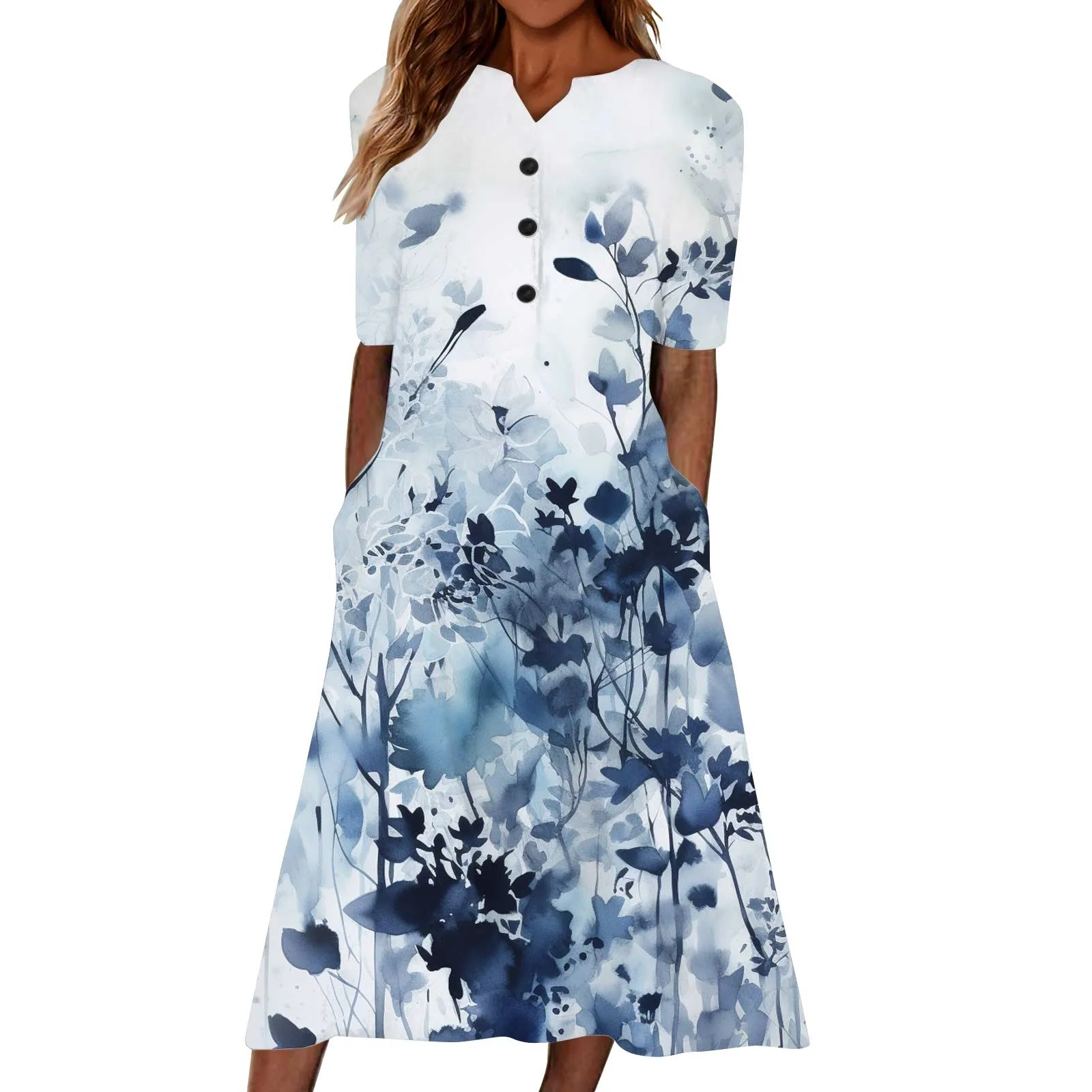 

Women's Summer Casual Printed V-Neck Short-Sleeve Swing Dress ropa de mujer barata y envío gratis ofertas "roupas feminina "