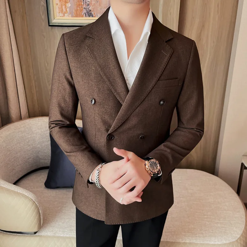 

Retro Top Quality Blazers Men Double Breasted Casual Business SuitCoat Formal Wedding Party Social All-match Dress Jacket Tuxedo